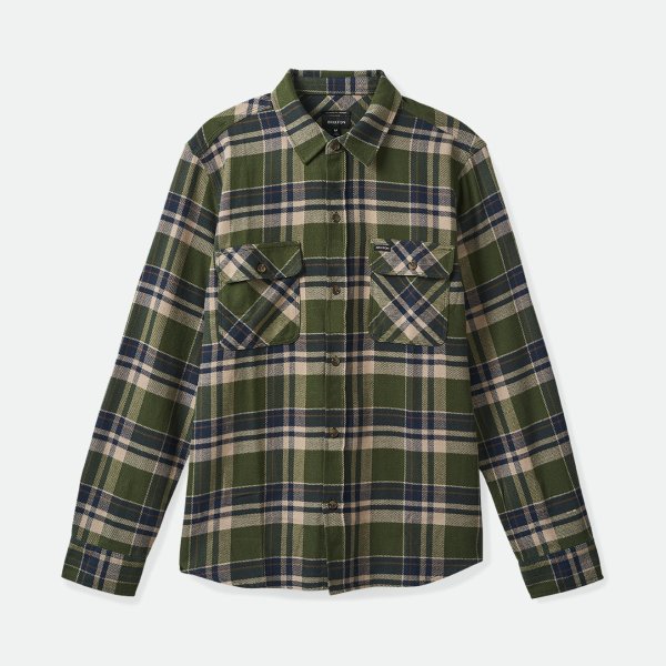 画像1: [BRIXTON]-BOWERY L/S FLANNEL-CYPRESS GREEN/WASHED NAVY/WHITE- (1)