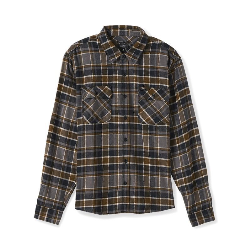 BRIXTON]-BOWERY L/S FLANNEL-BLACK/DESERT PALM/BEIGE- - CRUCIAL